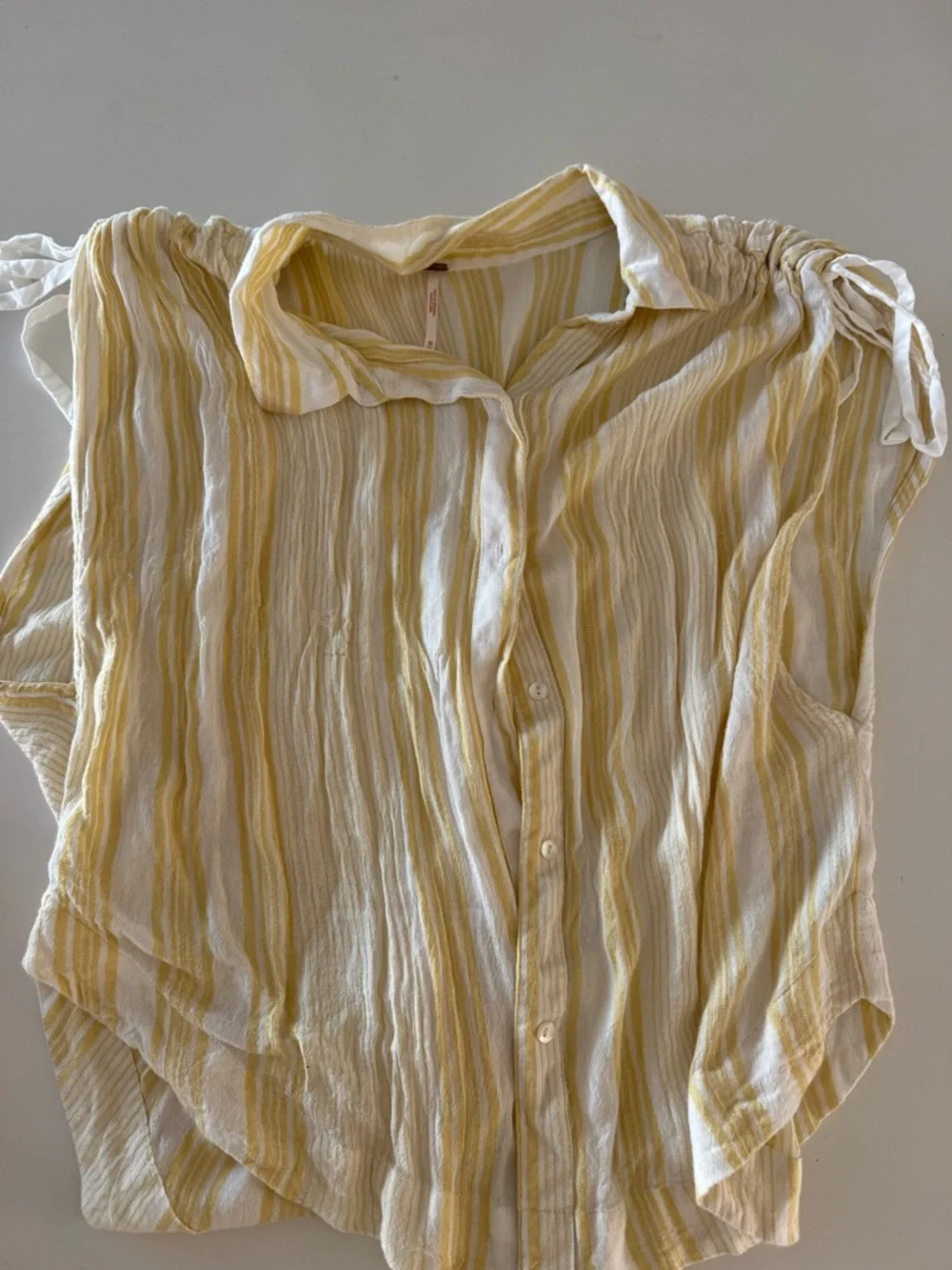 Free People Yellow and White Striped Button-Down Top